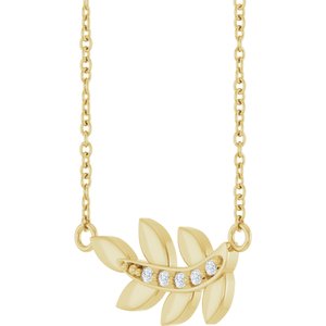 14K Yellow Gold Round 1.2Mm G-H I1 1.2Mm Round Natural Diamond Leaf Necklace, Length: 16 In