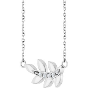 14K White Gold Round 1.2Mm G-H I1 1.2Mm Round Natural Diamond Leaf Necklace, Length: 16 In