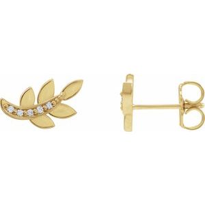 14K Yellow Gold Round 1.2 Mm .07 Ctw Natural Diamond Leaf Earrings