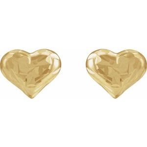 14K Yellow Gold 6.2 X 5 Mm Pair Piercing Backs Polished Diamond-Cut Heart Piercing Earrings
