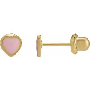 24K Yellow Gold-Plated Stainless Steel 5.1 X 4.8 Mm Pair Piercing Backs Included Polished Pink Enamel Heart Piercing Stud Earrings
