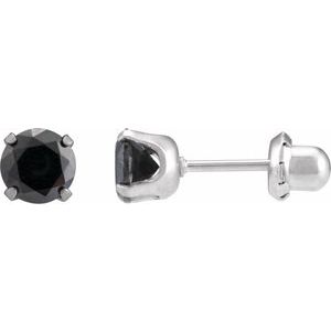 Stainless Steel Round 5 Mm Black Cz Zirconia Stud Earrings