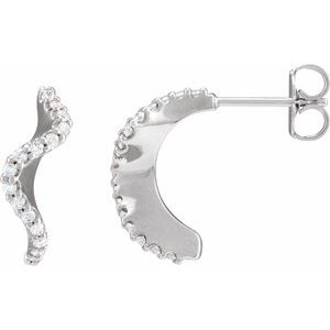 14K White Gold 15.5 X 8 Mm 2.5 Mm Round 1.2Mm Pair Friction Backs Polished 1/5 Ctw Natural Diamond Hoop Earrings