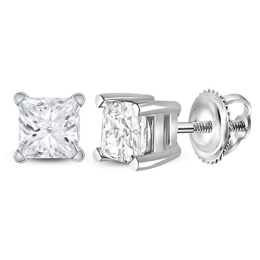 14K White Gold Womens Princess Diamond Solitaire Earrings 3/4 Cttw
