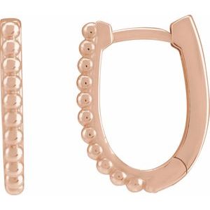 14K Rose Gold 15 X 11.3 Mm 1.6 Mm Pair Hinged Polished Beaded Elongated Hoop Earrings
