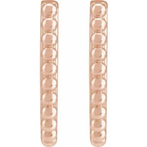 14K Rose Gold 15 X 11.3 Mm 1.6 Mm Pair Hinged Polished Beaded Elongated Hoop Earrings