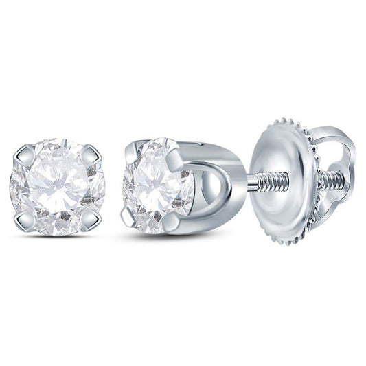14K White Gold Womens Round Diamond Solitaire Earrings 1/4 Cttw