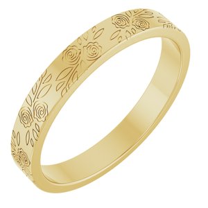 10K Yellow Gold 3 Mm Polished Rose Pattern Wedding Band Size 5.5