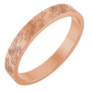 14k Yellow Or White Or Rose Gold Floral Flat Band