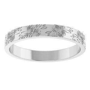 14k Yellow Or White Or Rose Gold Floral Flat Band