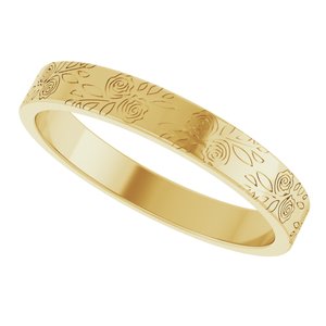 14k Yellow Or White Or Rose Gold Floral Flat Band