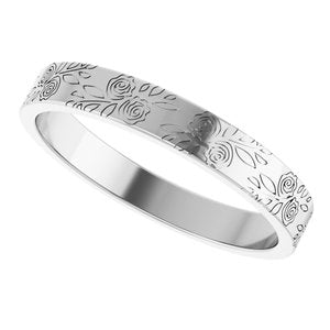 14k Yellow Or White Or Rose Gold Floral Flat Band