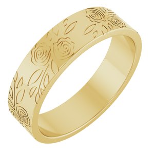 14K Yellow Gold 5 Mm Polished Rose Pattern Wedding Band Size 10