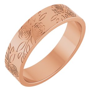 14k Yellow Or White Or Rose Gold Floral Flat Band