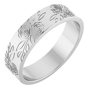 14k Yellow Or White Or Rose Gold Floral Flat Band