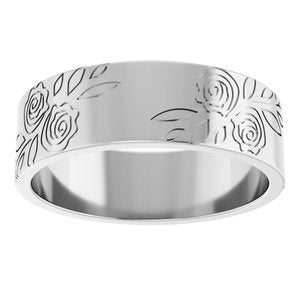 14k Yellow Or White Or Rose Gold Floral Flat Band