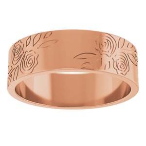 14k Yellow Or White Or Rose Gold Floral Flat Band