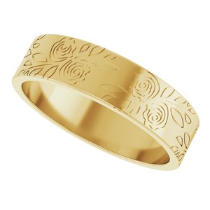 14k Yellow Or White Or Rose Gold Floral Flat Band