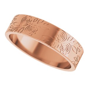 14k Yellow Or White Or Rose Gold Floral Flat Band