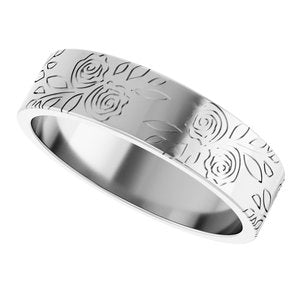 14k Yellow Or White Or Rose Gold Floral Flat Band