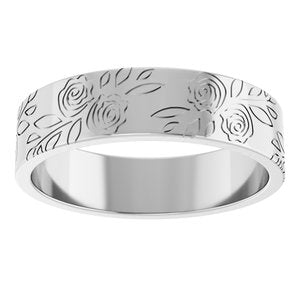 14k Yellow Or White Or Rose Gold Floral Flat Band