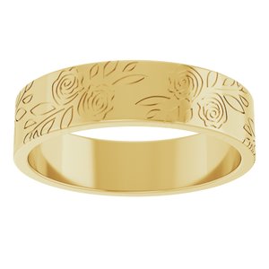 14k Yellow Or White Or Rose Gold Floral Flat Band