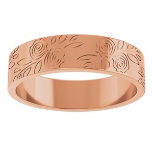 14k Yellow Or White Or Rose Gold Floral Flat Band