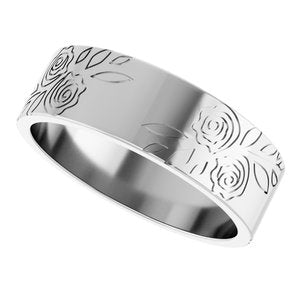 14k Yellow Or White Or Rose Gold Floral Flat Band