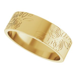 14k Yellow Or White Or Rose Gold Floral Flat Band