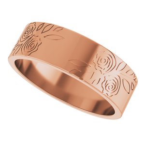 14k Yellow Or White Or Rose Gold Floral Flat Band
