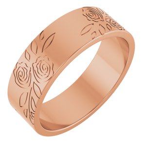 14k Yellow Or White Or Rose Gold Floral Flat Band