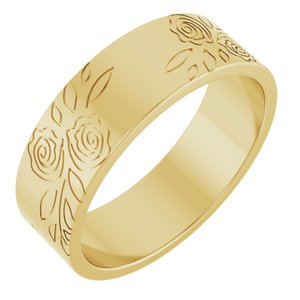 14k Yellow Or White Or Rose Gold Floral Flat Band