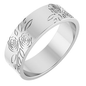 14k Yellow Or White Or Rose Gold Floral Flat Band