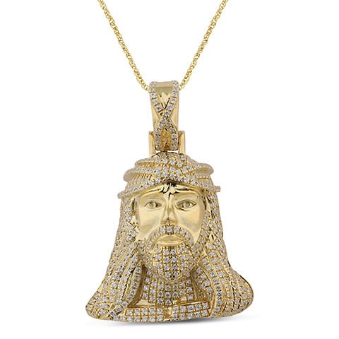 10K Two Tone Gold 1.51-1.55 Cttw Diamond "Jesus Head" Charm