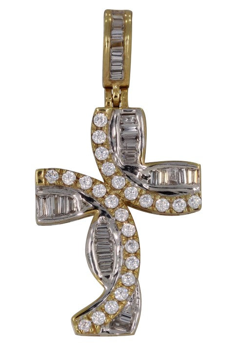 10K Yellow Gold 0.37-0.38 Cttw Diamond "Cross" Baguette Charm