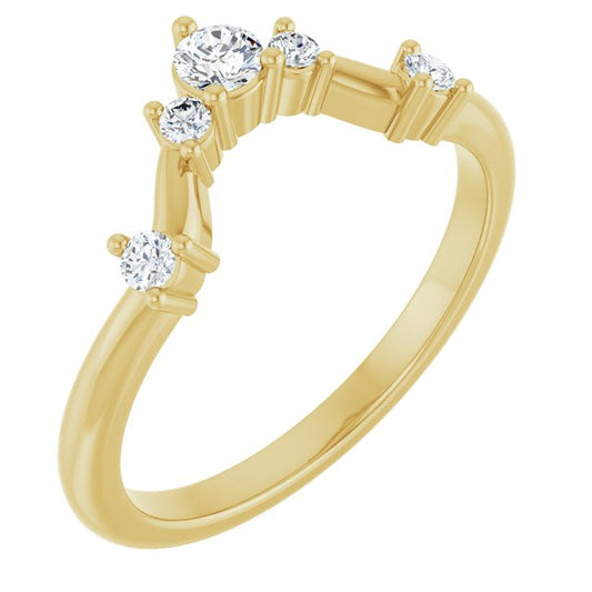 14K Yellow Gold Round 3 Mm Polished 1/4 Ctw Natural Diamond Contour Band, Size 7