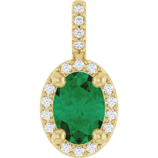 14K Yellow Or White Gold Oval I1, G-H Polished Lab-Grown Gemstone And Natual Diamond 4-Prong Halo-Style Pendant