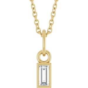 14K Yellow Gold Straight Baguette 4 X 2Mm Gh Vs 1/10 Ctw Lab Grown Diamond Solitaire Necklace, Length: 18 Mm