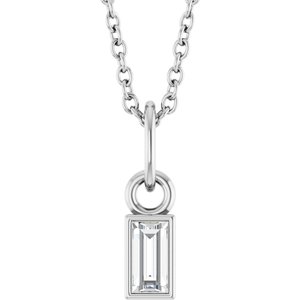 14K White Gold Straight Baguette 4 X 2Mm Ghi Si2-Si3 1/10 Ctw Natural Diamond Solitaire Necklace, Length: 18 In