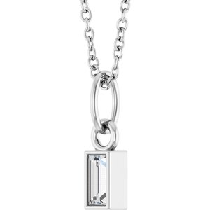 14K White Gold Straight Baguette 4 X 2Mm Ghi Si2-Si3 1/10 Ctw Natural Diamond Solitaire Necklace, Length: 18 In