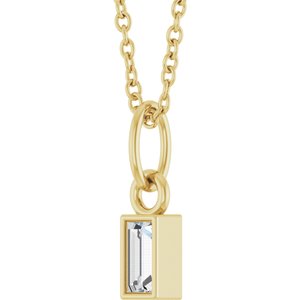 14K Yellow Gold Straight Baguette 4 X 2Mm Gh Vs 1/10 Ctw Lab Grown Diamond Solitaire Necklace, Length: 18 Mm