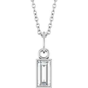 14K White Gold Straight Baguette 6 X 3Mm Gh Vs 3/8 Ctw Lab Grown Diamond Solitaire Necklace, Length: 18 Mm