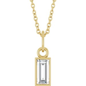 14K Yellow Gold Straight Baguette 6 X 3Mm Gh Vs 3/8 Ctw Lab Grown Diamond Solitaire Necklace, Length: 18 Mm