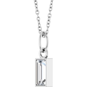 14K White Gold Straight Baguette 6 X 3Mm Gh Vs 3/8 Ctw Lab Grown Diamond Solitaire Necklace, Length: 18 Mm