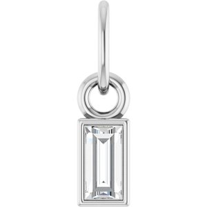 14K White Gold Straight Baguette 4 X 2Mm Gh Vs 1/10 Ctw Lab Grown Diamond Solitaire Pendant