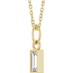14K Yellow Gold Straight Baguette 5 X 2Mm Gh Vs 1/6 Ctw Lab Grown Diamond Solitaire Necklace, Length: 18 Mm