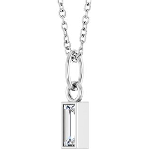 14K White Gold Straight Baguette 5 X 2Mm Ghi Si2-Si3 1/6 Ctw Natural Diamond Solitaire Necklace, Length: 18 In