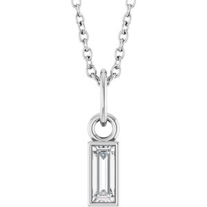 14K White Gold Straight Baguette 5 X 2Mm Ghi Si2-Si3 1/6 Ctw Natural Diamond Solitaire Necklace, Length: 18 In