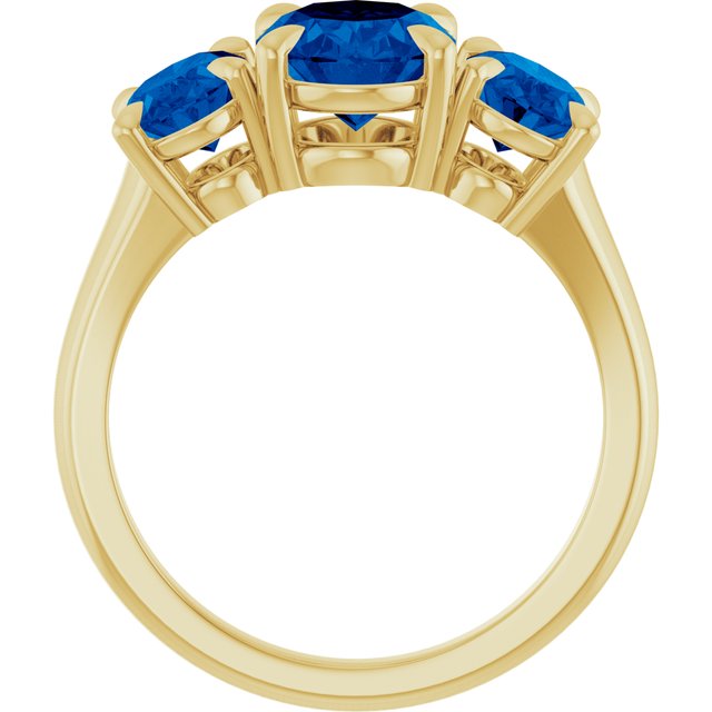 14K White Or Yellow Gold Oval 9 X 7 Mm Polished Lab-Grown Blue Sapphire Three-Stone Ring, Size 7
