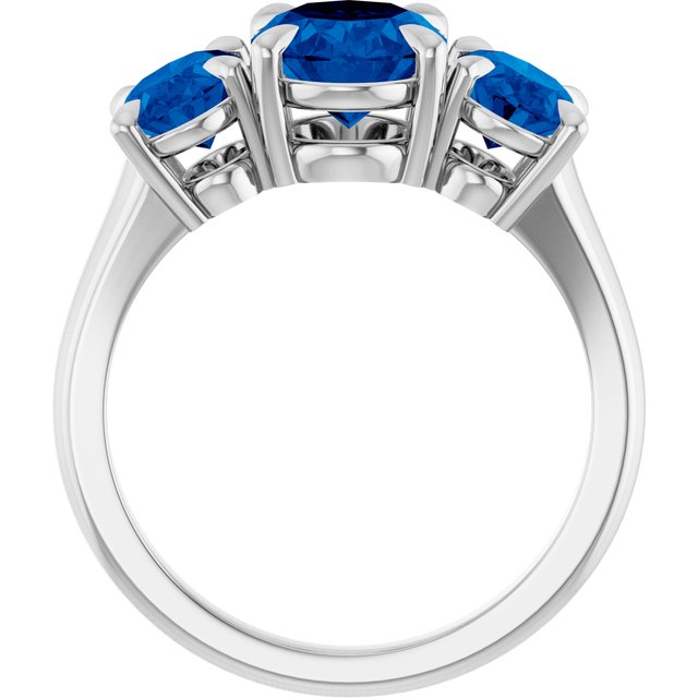 14K White Or Yellow Gold Oval 9 X 7 Mm Polished Lab-Grown Blue Sapphire Three-Stone Ring, Size 7